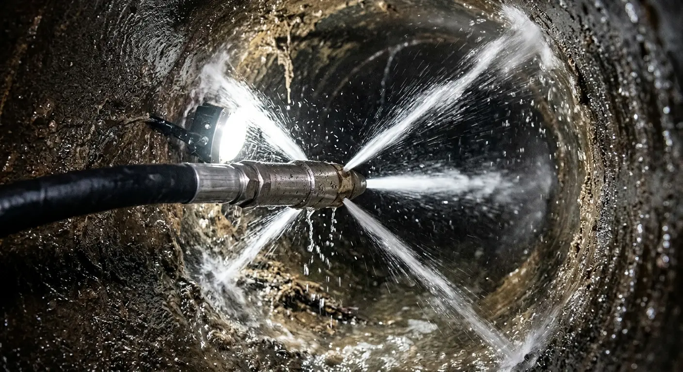 High-pressure hydro jetting nozzle cleaning sewer pipe for Storm Drain Cleaning in Bryan